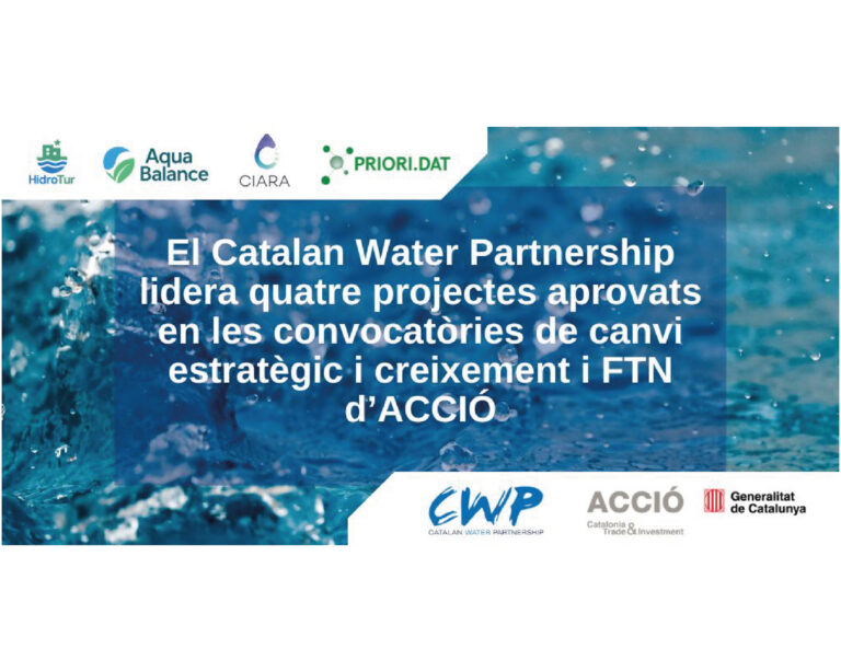 El Catalan Water Partnership lidera quatre projectes aprovats en les convocatòries de canvi estratègic i creixement i FTN d’ACCIÓ